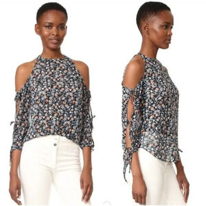 Veronica Beard Cold Shoulder Top Silk Black floral Size 4